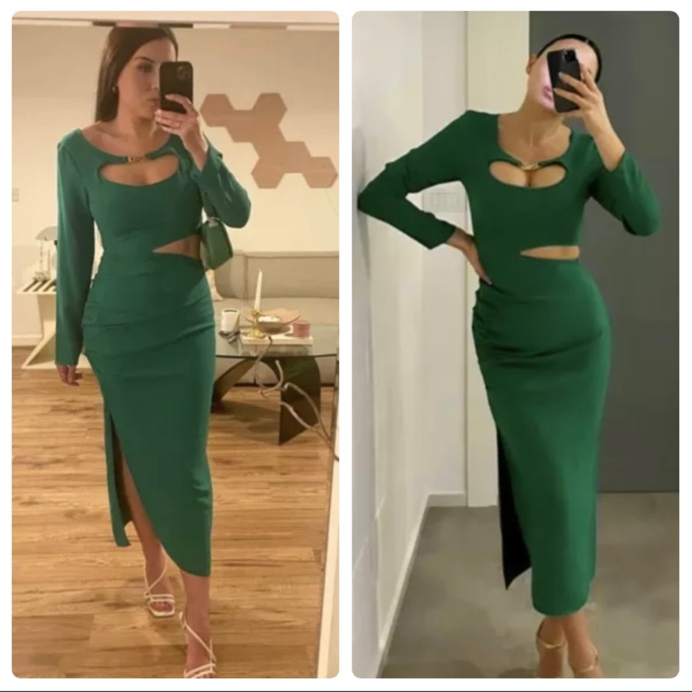 Zara Cut-out green midi dress